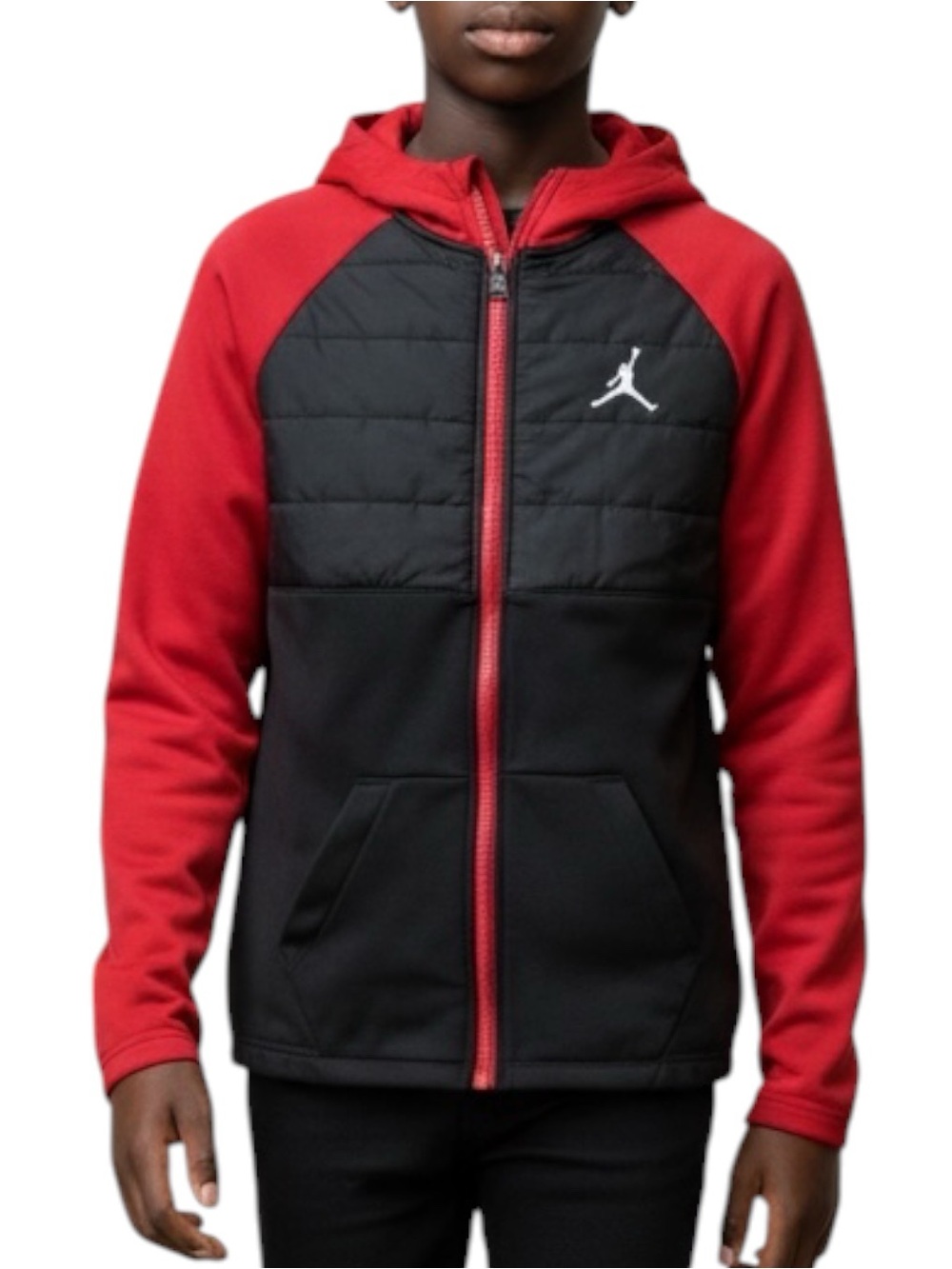 JORDAN Boys' Black & Red Full-Zip Hooded Jacket Size L — WOW!!!